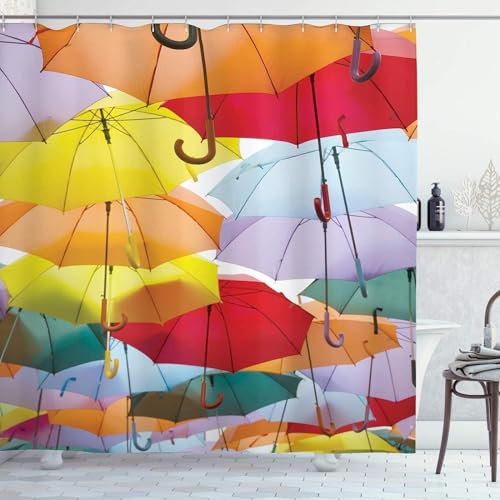 TACOKI Cortina de Ducha 180x200 Paraguas Cortinas para Ducha Paraguas Cortina Baño Tela Impermeable Antimoho Shower Curtain Cortinas de Baño para Bañera con 12 Ganchos #7467