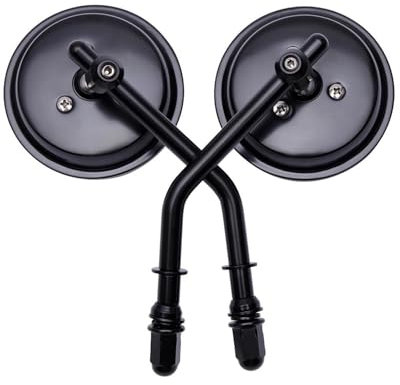 Motorrad Spiegel 8mm Schwarzer Motorradspiegel, Kurzer Stiel, 3 Zoll Runder Rückspiegel Für Dyna, Bobber, Chopper, Oldtimer, Schule, 1982-2018 Und Höher Motorrad Außenspiegel(Schwarz)