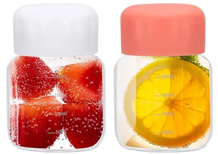 PATIKIL Pequeñas Botellas de Cristal para Jugo con Tapas, 2 Piezas de 10 Onzas (300 ml) Botella de Agua de Vidrio Borosilicato a Prueba de Fugas Botellas Lindas para Beber, Blanco/Rosa