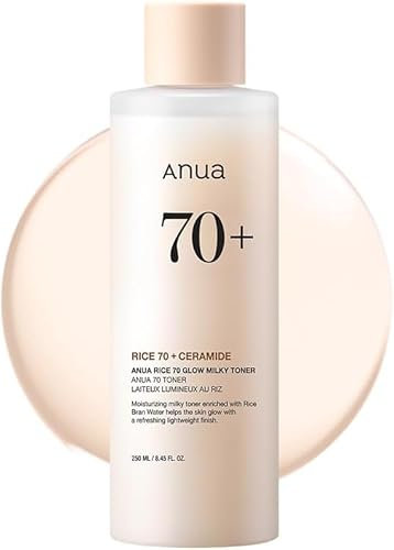 ANUA Rice 70 Glow Milky Toner, for Glass Skin, Rice Water, Niacinamide, Ceramides, Panthenol, Non comedogenic, Fungal Acne Safe, Korean Skin Care, 250ml/8.45fl.oz.