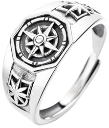 Yoimckay Bague à boussole réglable, bagues pour femme et homme, bande sculptée vintage, joint punk, bijoux de personnalité de la mode, bijouterie simple cadeau