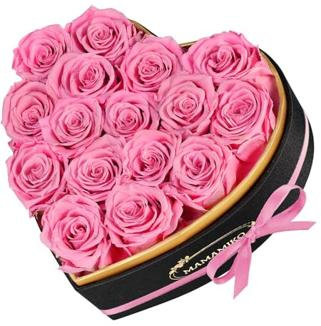 16 Forever Real Rose Heart Box, Eternal Preserved Pink Roses Flowers, Rose Gifts for Her Woman Wife Girlfriend on Birthday, Anniversary, Valentine's Day, Mother's Day, Christmas