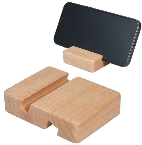RAMGLYO Universal Wooden Phone Stand, Portable Mobile Tablet Holder with 2 Grooves for Supporting Phone at Home or Office (8x6x2cm)