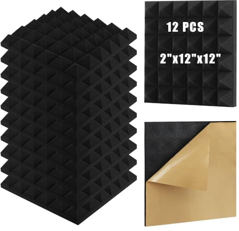 Axincardarm 12 Pack Sound Proofing Panels 2x12x12 Acoustic Wall Panels | Self Adhesive, for Wall Recording Studio Office Home, Black