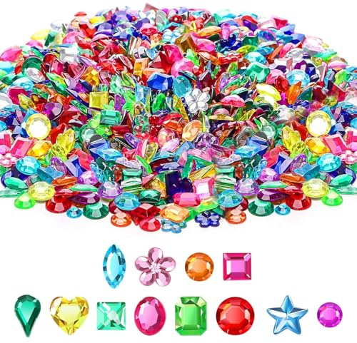 poraceous 1200 Piezas Diamantes, Piedras Preciosas Acrílicas, Piedras Autoadhesivo, Piedrass Preciosas Color, Diamante de Cristal Diferentes Formas, para Manualidades, Pintura de Diamantes