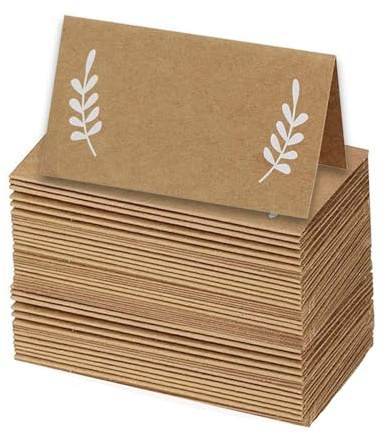 50 Pezzi Segnaposto Carta Kraft Cartellini Segnaposto da Tavolo Matrimonio Segnatavolo Carta per Comunione Battesimo Festa Compleanno