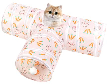 Cat Tunnel Bed - Interactive 3 Way Folding Kitten Play Tunnel - Cat Peek Hole Toy for Small Kitten Dog Bunny Indoor Outdoor Garden Yard Feeding Training Exercise Boredom Enrichment