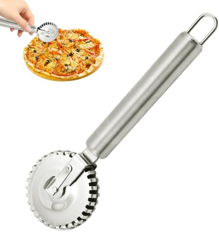 Herramienta Rodillo Cortador de Repostería - 18,5 x 5,5 cm, Rueda Cortadora de Empanadillas Acero Inoxidable 430, Antióxido | ?ortador de Ma?a Acanalado Duradero ?ortador de Cocina para Pizza, Empanad