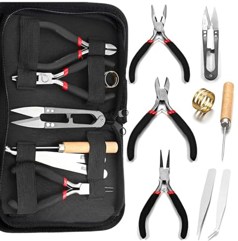 KEPYATI Pinze Per Bigiotteria, Set Da 8 Pezzi Di Strumenti Per Creazione Di Gioielli E Set Di Accessori. Pinze E Fili Per Bracciali, Collane, Orecchini Fatti A Mano, Arti E Mestieri