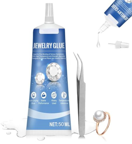 UZEXYA Colla Trasparente per Gioielli e Bigiotteria, Adatta per Strass su Tessuti, Ideale per Produzione e Riparazione di Gioielli – 50 ml
