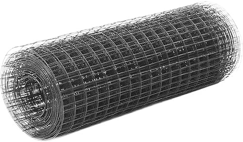 QJBSAVVA Rete metallica da 25 x 0,5 m, colore grigio, recinzione metallica in acciaio zincato con rivestimento in PVC, rete per voliera, larghezza maglie 12 x 12 mm, griglia saldata per recinzioni da