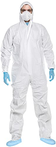 ACE CoverX Arbeits-Overall mit Kapuze - Einweg-Schutzanzug für die Arbeit - gegen Chemikalien & Partikel - Weiß - XL