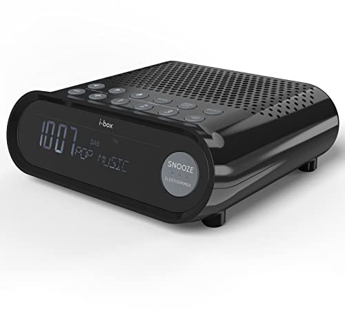 i-box DAB Radio Alarm Clock, Alarm Clocks for Bedside, Dual Alarm Clock, Mains and Battery, 3W Speakers, USB Charging Port, LCD Display Clock Radio (Black)