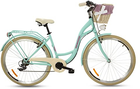 Goetze Mood Damenfahrrad Retro Vintage Holland Citybike, 28 Zoll Alu Räder, 7 Gang Schaltwerk, Tiefeinstieger, Korb mit Polsterung Gratis!