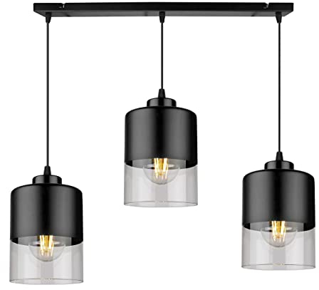 Light-Home Abat Jour Suspension Luminaire Lustre Industriel Roma - Moderne Lustre pour Chambre Salon et Cuisine - en Verre et Metal- À 3 Lumières