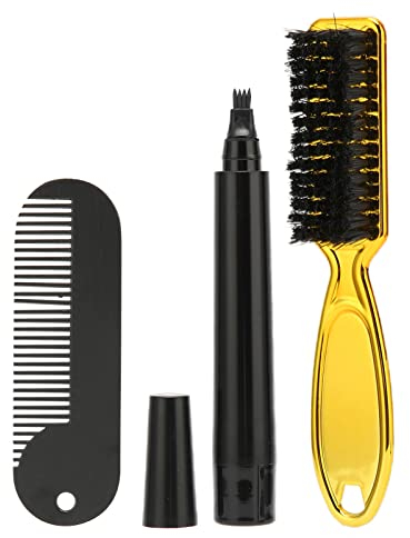 Bart Stift Füller,3-in-1Bart Füllstift Kit Schnurrbart Bartfärbestift Bartpflege Kamm Haarbürste für Männer, Bartstyling Füllstift Wasser-/schweißfest Barber Pencil(Schwarz)