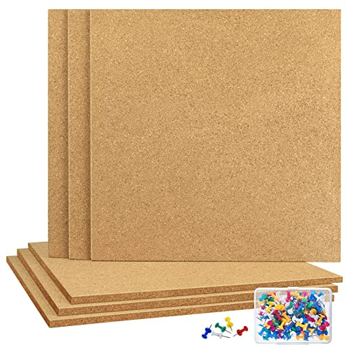 TUPARKA 6 Pack Cork Board 12x12 - 1/4 Self-Adhesive Corkboards With 100 Push Pins, Bulletin Boards, Square Cork Tiles for Wall, Home, School, Office Decorative