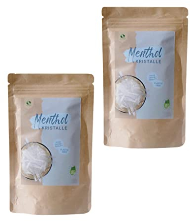 SudoreWell® Cristaux menthol de qualité alimentaire 100 % pure huile de menthe dans un sac en papier kraft (plastique libre) 2 x 75 g