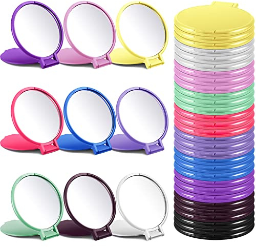 Thyle 300 Pcs Compact Mirror Bulk, Pocket Mini Folding Round Makeup Mirror for Purse Small Portable Travel Cosmetic Women Gifts Daily Use Party Favors, 10 Colors