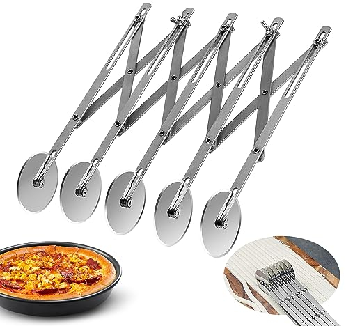 DBREAKS 5 Räder Pizzaschneider, 5 Rad Teigschneider, Verstellbarer Pizzaschneide, Mehrrund-Teigschneider, Teigschneider Edelstahl, Kuchenteiler Blechkuchen, für Pizza, Kuchen, Teig