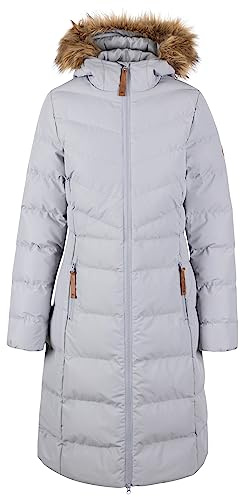 Trespass Women's Jacket Audrey - Waterproof 2000mm, Windproof, Faux Fur Trim, Padded, 2 Zip Pockets, Grown on Hood, Two Way Front Zipper, Longer Length, Badge Detail on Sleeve