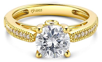 Jeulia Damen-Ring aus Sterlingsilber: Zirkonia vergoldet, Verlobungsring, Diamant-Bandring für Frauen und Mädchen, Ring, Partyschmuck, personalisiertes Jubiläumsgeschenk (Gelbes Gold, 56(17.7))
