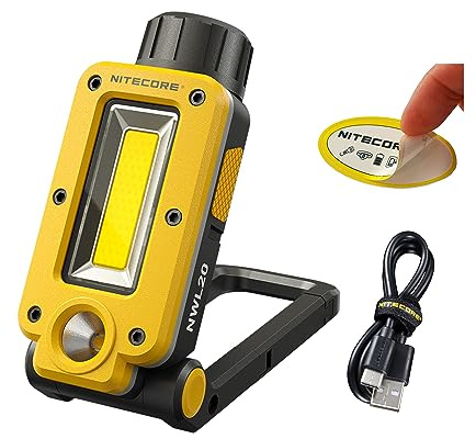 Nitecore NWL20 COB Mechanics Work Light, 600 lumens, USB-C Rechargeable, Portable, 78 Hours Long Runtime for Job Sites, Car Repairing, with Magnetic Metal Hanging Hook, Red Light and Nitecore Sticker