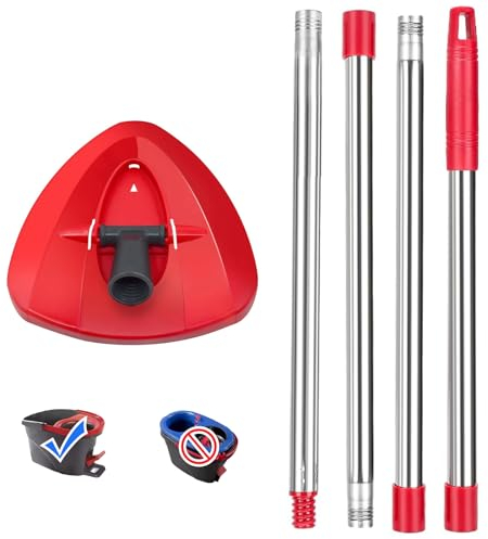 Tête de Balai rotative Rouge avec poignée pour Balai à Franges Viledar Turbo Spin 2 en 1, Disque de Rechange Triangulaire pour Balai à Franges Turbo Smart/EasyWring&Cleaning – Accessoires pour Balai