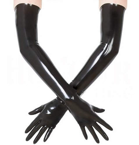 GREEFEI Svart latex långa handskar för kvinnor och män, längd 50 cm för cosplay fest klubbkläder handskar