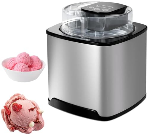 Sorbetière avec compresseur, Machine à Yaourt glacé Gelato Sorbet avec écran LCD, Machine à crème glacée sans pré-congélation, Bol Amovible de 2 L et Couvercle Transparent