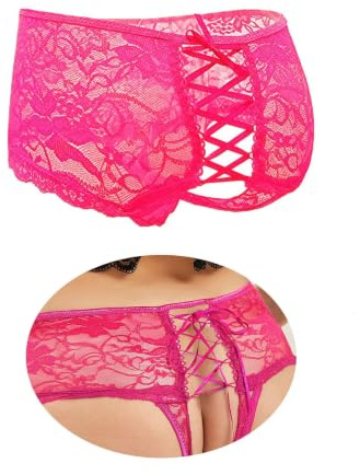 ohyeahlady Tangas Abierto Sexy para Mujer Bragas Encaje Talla Grande Rosa