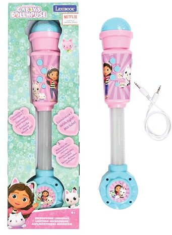 LEXIBOOK, Gabby's Dollhouse, Luminous Microphone for children, Musical Toy, Built-in speaker, Light effects, Aux-in socket, Blue/Pink, MIC90GDH