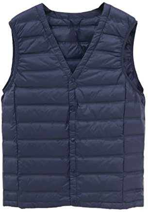 Gilet tactique pour homme, veste en duvet ultra légère pour homme, veste matelassée sans manches, col en V, gilet isolé, imperméable et coupe-vent, bleu marine, XL