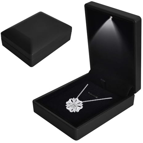 Caja De Collar de Joyería con Luz LED, Collar Caja De Presentación De Joyas, Caso De Collar Con Colgante De Terciopelo, para Propuesta Compromiso Boda Valentín, 7 * 9 * 3.3cm, Negro