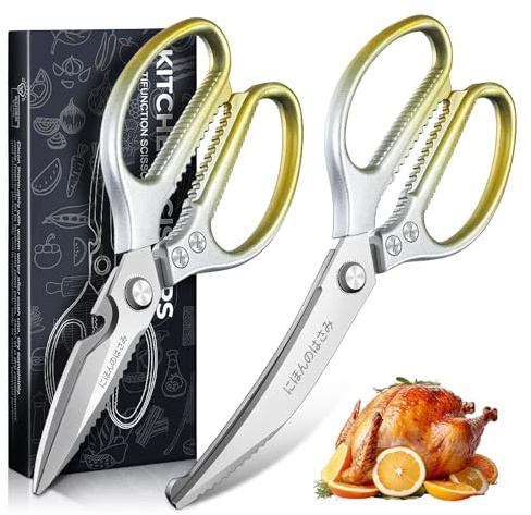 DRAGON RIOT Kitchen Shears, 2-Pack Kitchen Scissors, Gold Meat Cooking Scissors, Multipurpose Poultry Shears, Dishwasher Safe