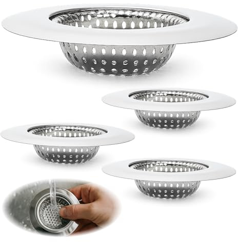 4 pezzi filtro scarico in acciaio inossidabile, filtro per lavello Ø 45 mm diametro interno, inox resistente, finemente perforato, previene intasamenti in cucina, bagno e lavabo