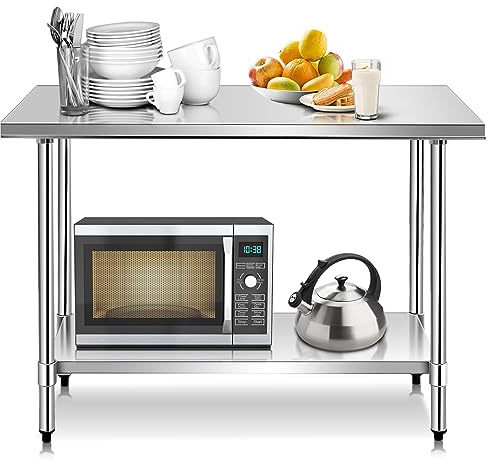COSTWAY köksbord i rostfritt stål, rostfritt stål med höjdjusterbar hylla, beredningsbord, gastrobord, förvaringsbord för kök, restaurang, silver (122 x 61 x 90 cm)