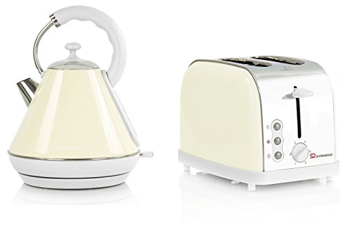 SQ Professional Kettle & Toaster Sets Rapid Boil Electric Kettle Stainless Steel Toaster 2 Slice 6 Browning Controls Defrost Reheat, Crumb Tray (Dainty Chantilly Beige)