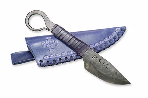 Toferner Couteau de chasse à lame fixe de Celtic Eye 2 - forgé à la main & à l’aspect antique - Lame pointue ultra-tranchante - Design antique élégant - Étui en cuir authentique inclus