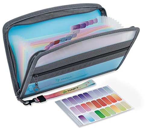 NAFY Small Accordion File Organizer, A5 Check Size 13 Pockets Coupon Receipt Holder Organizer with Zipper, 11X7 Inches Accordion Expanding Folder Wallet for Coupon, Receipt, Bills, Cash(Blue)