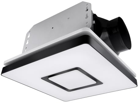 Akicon Bathroom Exhaust Fan with Light, 90 CFM, 1.5 Sones Bath Celing Fan Light Combo, 15W Dimmable 3CCT LED Light with 5W Night Light Ventilation fan for Home, Square, Black