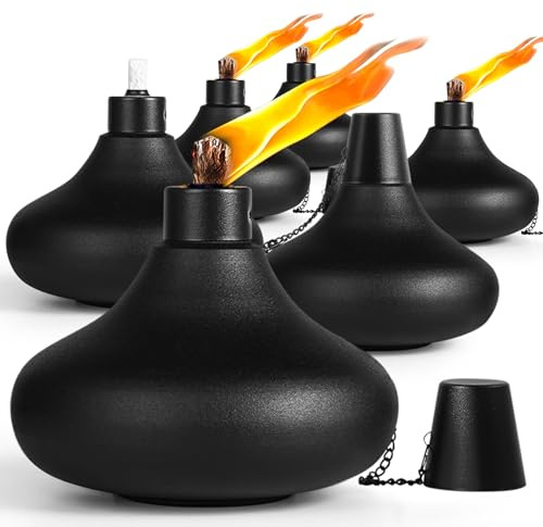 ZSPENG Paquete de 6 antorchas de mesa de metal, antorchas de citronela de 24 onzas para exteriores, antorcha de luz de llama recargable con mechas y cubiertas, linternas de paisaje para fiestas,