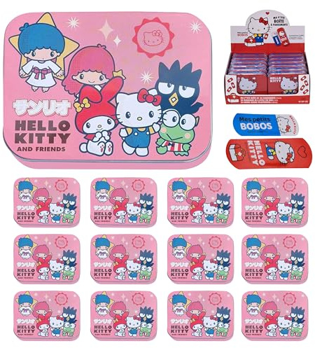 Hello Kitty Friends Children's Plaster -12 Pieces- Metal Box - 24 Plasters - Beautiful Design Plaster Storage Box for Children - Suitable for Backpack - Handbag