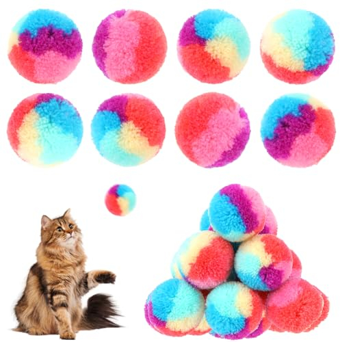 30 Stück Regenbogen-Katzenspielzeugbälle, Weihnachts-Katzenball, weicher Plüsch-Katzenball, flauschige Kitty-Bälle, Kätzchen-Puffbälle, 3,1 cm, bunte Katzen Bälle für Katzen, Kätzchen, Haustiere, Spie