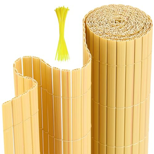 Joparri Esterilla de protección visual de PVC con refuerzo de 3 pesos, valla de protección visual de bambú, resistente a la intemperie, estable para jardín, balcón, terraza, valla, valla de