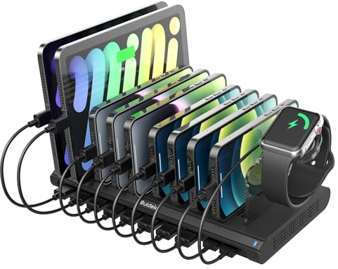 SUIDEK Estación de Carga para múltiples Dispositivos, estación de Carga PD de 120 W con Puerto QC 3.0 y PD de 60 W/18 W, Base de Carga rápida de 10 Puertos para Laptop, Tablet, teléfono y más
