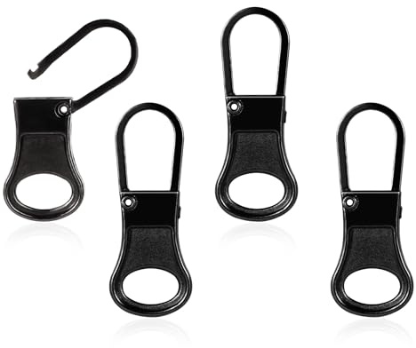 4pcs Zipper Pull Replacement, Detachable Zipper Tab Zipper Pullers Repair Handle Metal Pull Cord Extender Zipper Head Mend Fixer for Clothing Backpack Jackets Pants Boots Luggage (Black)