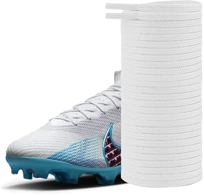 UamGlsob Lacets Plats Fins 4mm pour Chaussures de Football Nike Mercurial, Lacet Rechange Football Crampons Hauts & Sneaker (White, 47/120cm)