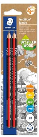 STAEDTLER Jumbo 1285 - Matita per imparare a scrivere, realizzata in legno Upcycled Wood, superficie morbida antiscivolo, made in Germany, con 2 matite 2B, 1285-0 BK2