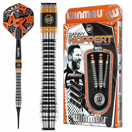 WINMAU Danny Noppert Signature Edition 2.0 18 Gramm Barrel / 20 Gramm Gesamtgewicht Professionelles Softdarts-Tungsten-Dart-Set mit Flights und Schäften (Stems)
